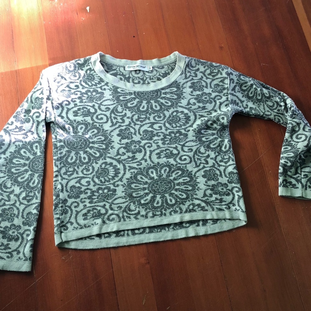 Warm cropped long sleeve sweater. Made in the USA
